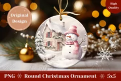 Watercolor Christmas Ornament, Pink Snowman Ornament Design Product Image 1