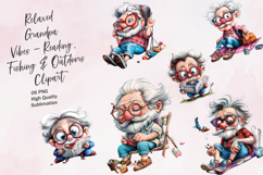 Relaxed Grandpa Fishing &amp; Reading Clipart Sublimation PNG Product Image 1