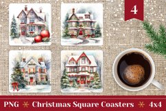 Christmas Square Coaster, Christmas House Sublimation PNG Product Image 1