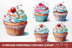 Vintage Christmas Cupcake Clipart Sublimation Product Image 1