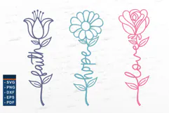 Faith Hope Love, Rose SVG, Flower SVG Laser Cut Files Product Image 1