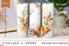 Watercolor Fall Wreath Tumbler Wrap, Floral Wreath PNG Product Image 1