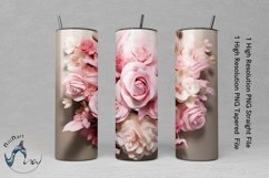 3D Pink and White Floral Skinny Tumbler Wrap Sublimation PNG Product Image 1