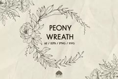 Peony wreath SVG PNG EPS Product Image 1