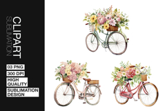 Floral Bicycle Art Clipart PNG Product Image 1