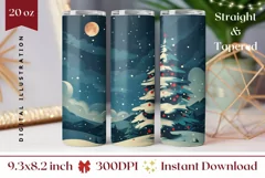Christmas Tree Tumbler Wrap, Moon Tumbler Sublimation Design Product Image 1