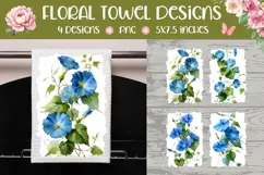 Floral Towel Designs, Watercolor Flowers Towel Sublimation Product Image 1