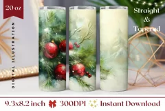 Watercolor Christmas Tumbler Wrap, Christmas Tree Tumbler Product Image 1