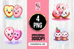 Cute Kawaii Heart Characters Clipart Sublimation PNG Product Image 1