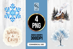 Cozy Winter Cabin Snowflake Clipart Sublimation PNG Product Image 1