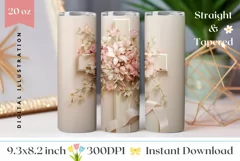 Floral Cross Sublimation Tumbler, Easter Tumbler Wrap PNG Product Image 1