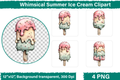 Whimsical Summer Ice Cream Clipart, PNG Product Image 1