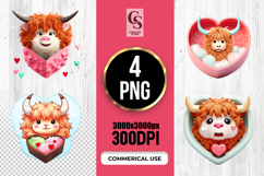 Cute Highland Cow Valentine Heart PNG Product Image 3