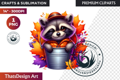 Autumn Cute animal in a bucket clipart Pumpkin thanksgiving Product Image 1