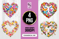 Butterfly Floral Heart Clipart Sublimation PNG Product Image 1