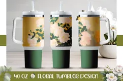 Pink Peony Tumbler Design, Green 40 Oz Tumbler Wrap Product Image 1