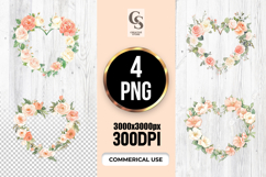 Peach Floral Heart Wreath Clipart Sublimation PNG Product Image 1