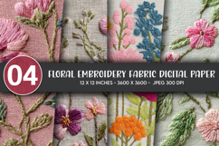 Floral Embroidery Fabric Digital Paper Product Image 1