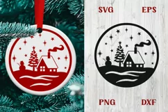 Christmas Village Round SVG Scene with Snowman Product Image 1