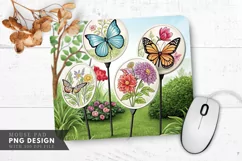 Butterfly Floral Garden Markers Mouse Pad PNG Design Product Image 1