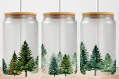 16oz Libbey Glass Can Tumbler Watercolor Christmas Trees Product Image 1