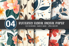 Butterfly Floral Digital Paper Product Image 1