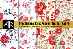 Red Shabby Chic Floral Digital Paper Product Image 1