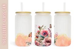 Watercolor flower &amp; butterflies 16oz Libby Glass Can Product Image 1
