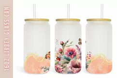 Watercolor flower & butterflies 16oz Libby Glass Can Product Image 1