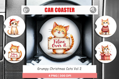 Car Coaster Watercolor Grumpy Christmas Cats Product Image 1