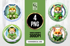 Winter Fox in Green Scarf Clipart Sublimation PNG Product Image 1