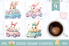 Floral Easter Car Square Coasters, Easter Car Sublimation Product Image 1