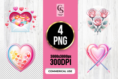 Romantic Heart and Roses Clipart Sublimation PNG Product Image 1