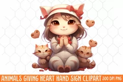 Animals Giving Heart Hand Sign, Watercolor Clipart Product Image 1