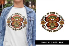 Be Kind To Your Mind, Butterfly and Flowers in Retro Color Product Image 2