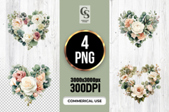 Sage Green Watercolor Floral Heart Clipart PNG Product Image 1