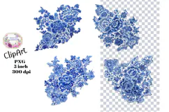 Blue Toile, Ephemera, PNG, Clipart, Junk Journal, flowers Product Image 1