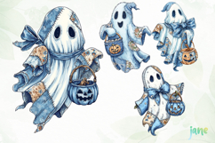 Retro Halloween Blue Denim Ghost Sublimation Clipart Product Image 1