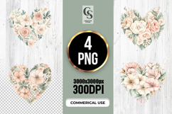 Soft Floral Heart Clipart Sublimation PNG Product Image 1