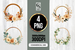 Neutral Floral Hoop Wreath Clipart Sublimation PNG Product Image 1