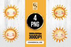 Cute Smiling Sun Clipart PNG Product Image 1