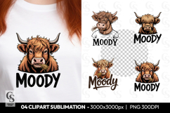 Moody Highland Cow Clipart Sublimation PNG Product Image 1