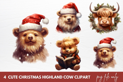 Cute Christmas Highland Cow Clipart Product Image 1