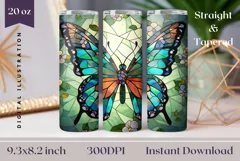 Butterfly Tumbler Wrap Design, Stained Glass Butterfly PNG Product Image 1