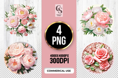 Peony Rose Bouquet Clipart Sublimation PNG Product Image 1