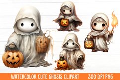 Watercolor Cute Ghosts Clipart Product Image 1