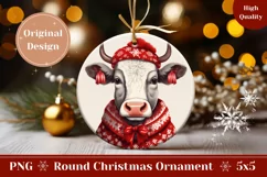 Christmas Product Tag, Christmas Cow Round Ornament PNG Product Image 1