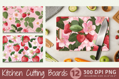Pink Strawberry Flowers Cutting Boards sublimation Design Product Image 1