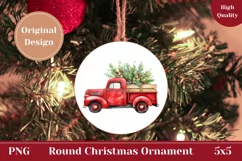 Watercolor Christmas Ornament, Christmas Red Truck PNG Product Image 1