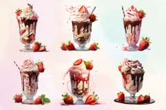 Strawberry Milkshake Valentine Clipart, Watercolor Valentine Product Image 2